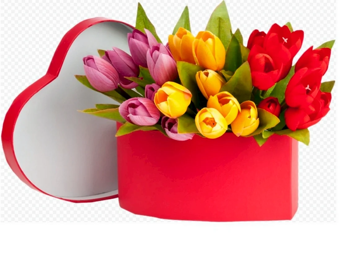 Корзина тюльпанов с 8 марта открытки