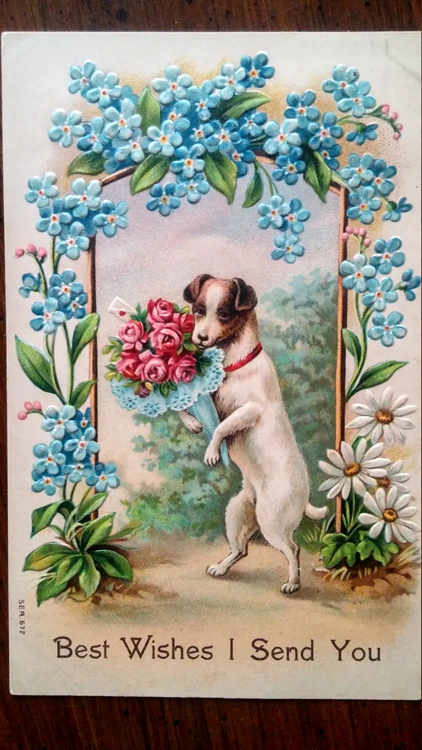 Старинная открытка с собакой в день рождения