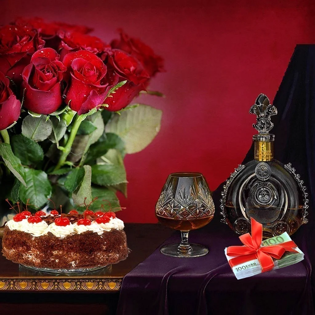 Торт и цветы на день рождения мужчине