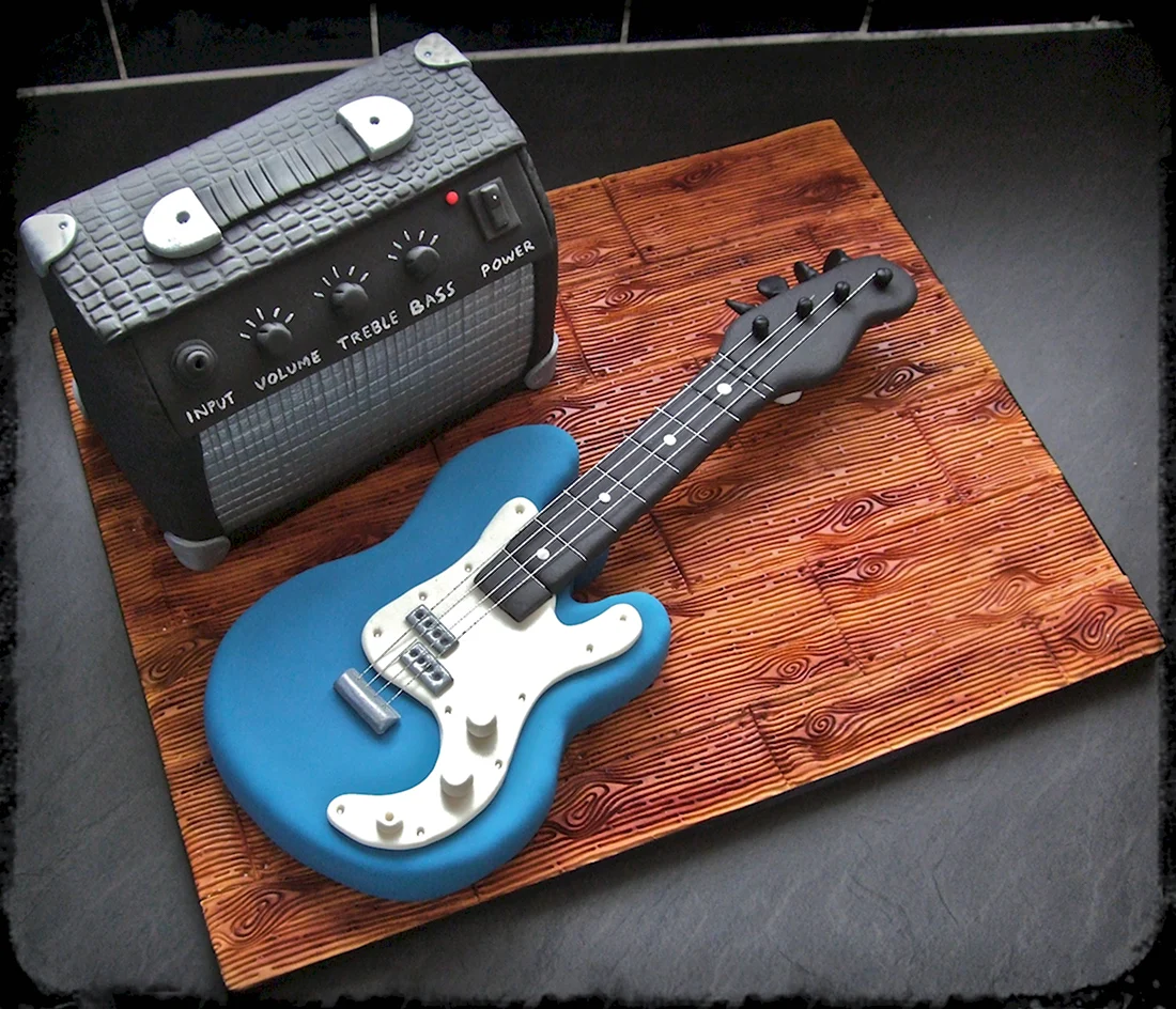Торт синий с гитарой