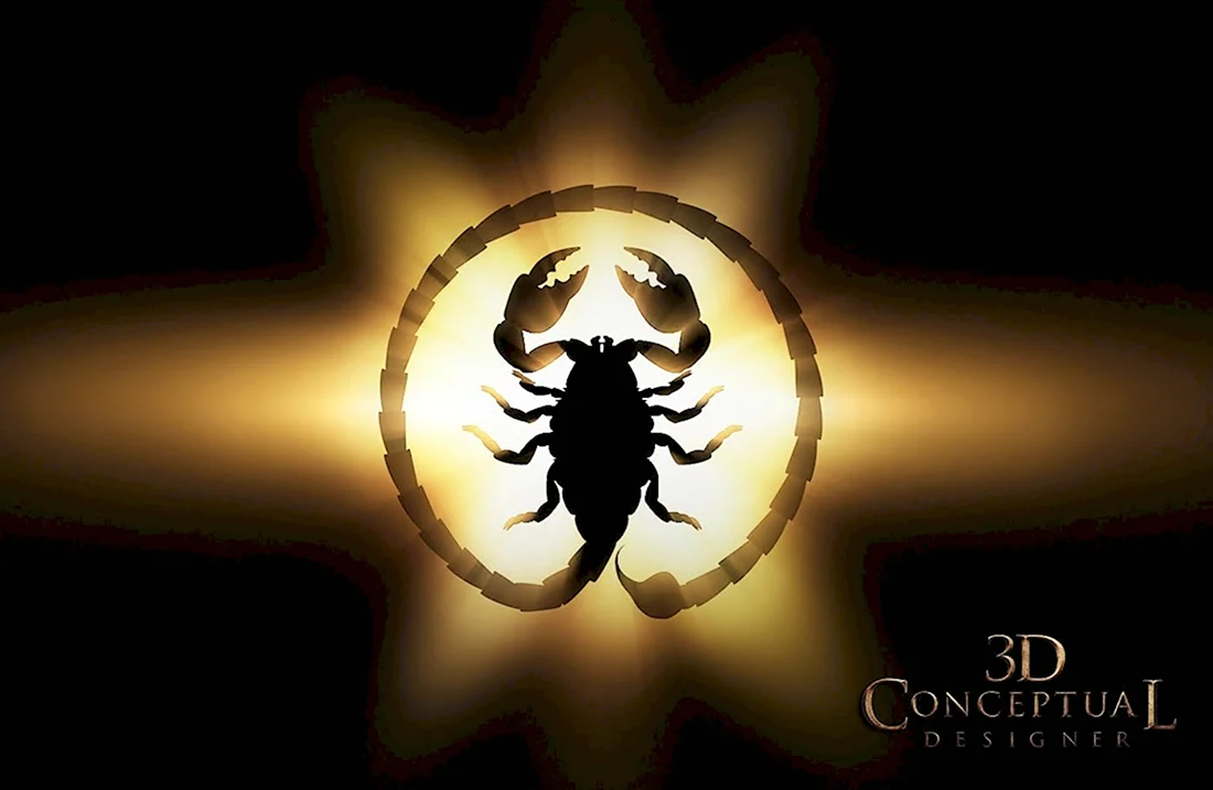 Золотой Скорпион на черном фоне