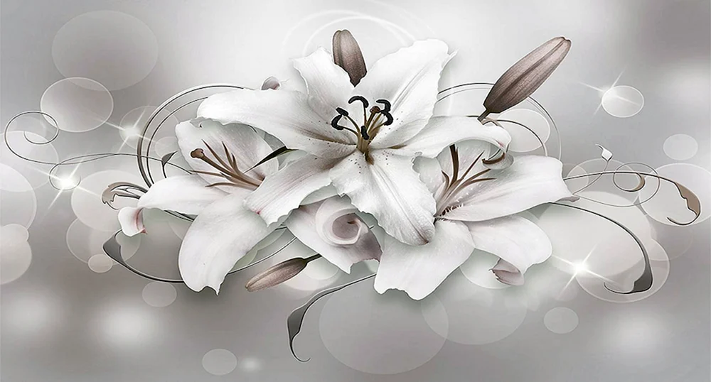 Белые лилии на сером фоне