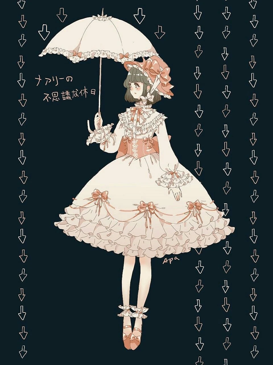 Девушка аниме в платье в стиле Лолита бежевом