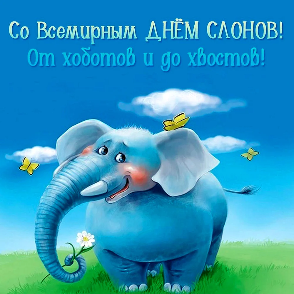 Слоноуин - Всемирный день слонов - открытки на WhatsApp, Viber, в Одноклассники