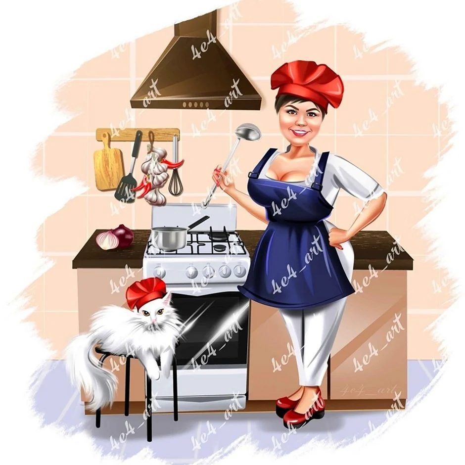 Карикатура на повара женщину