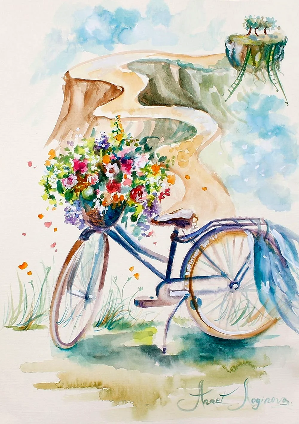 Логинова Аннет велосипед.весну и цветы