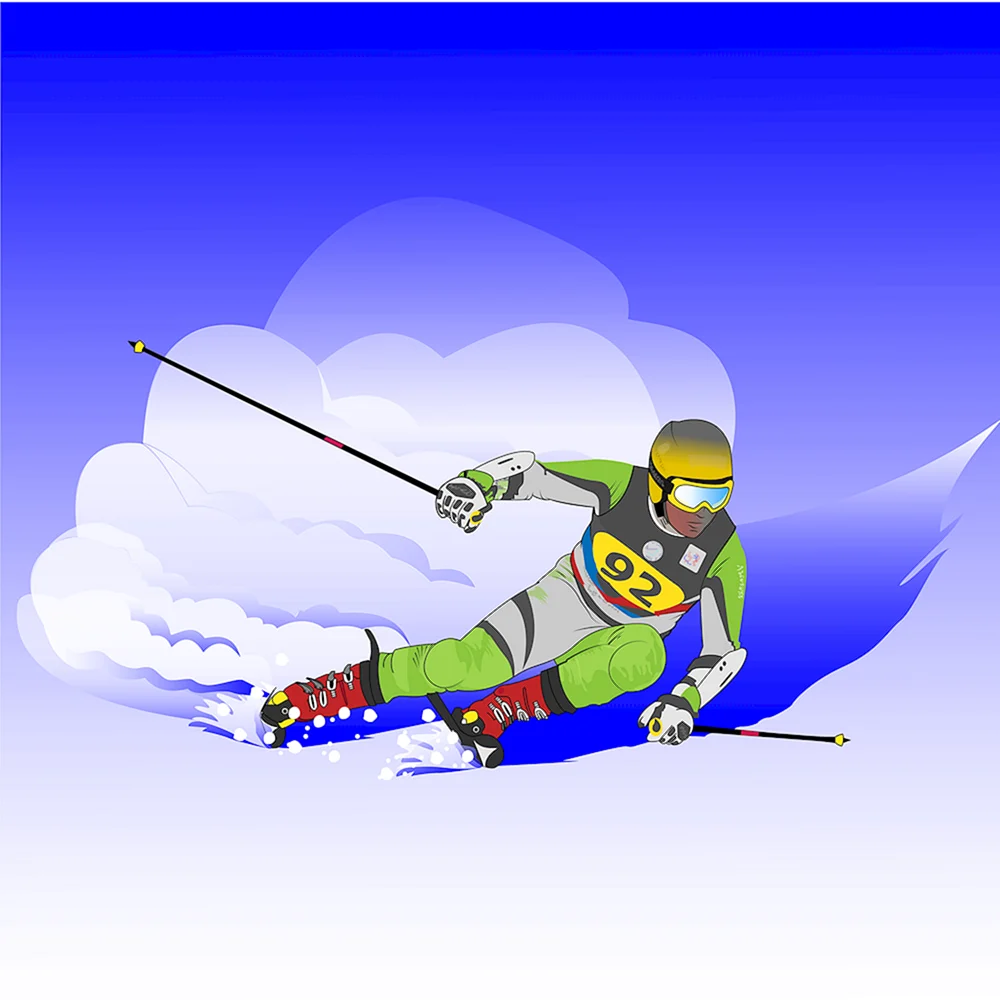 Лыжник на спуске рисунок