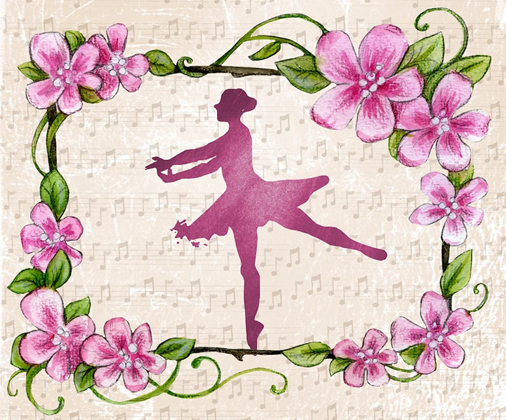 Открытка балерина с цветами