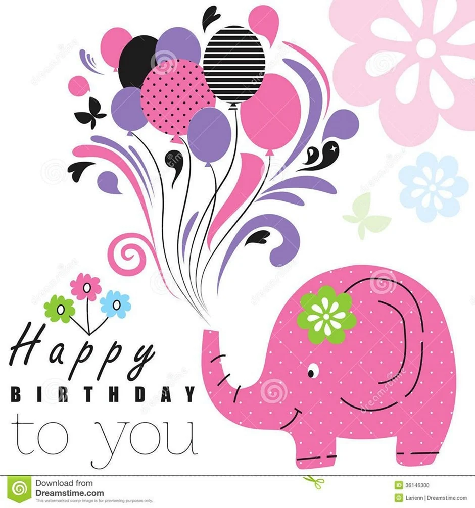 Открытка с днём рождения со слоном