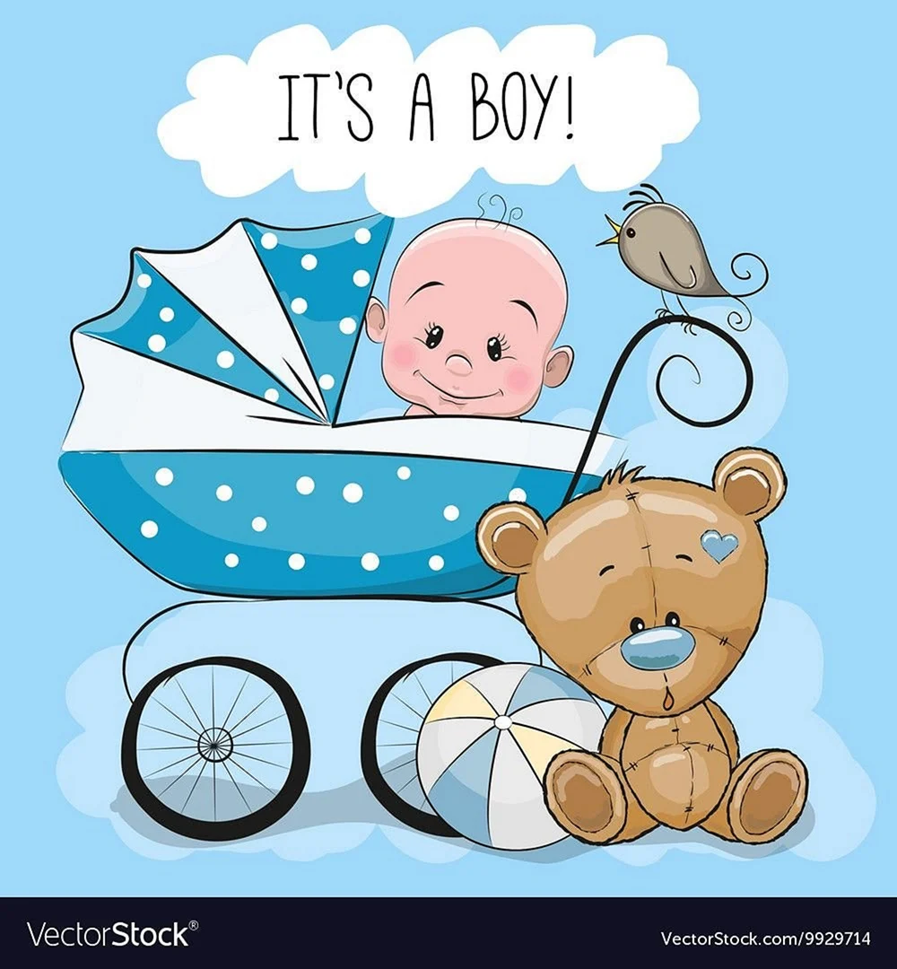 Открытка с рождением сына малыш в коляске