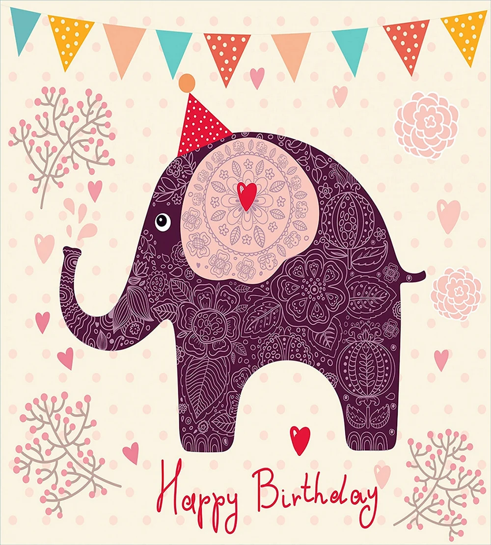 Открытка со слоненком с днем рождения