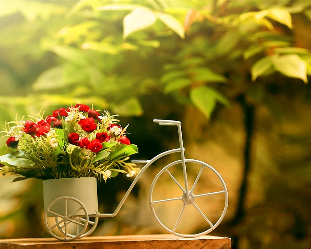 Открытка велосипед с цветами
