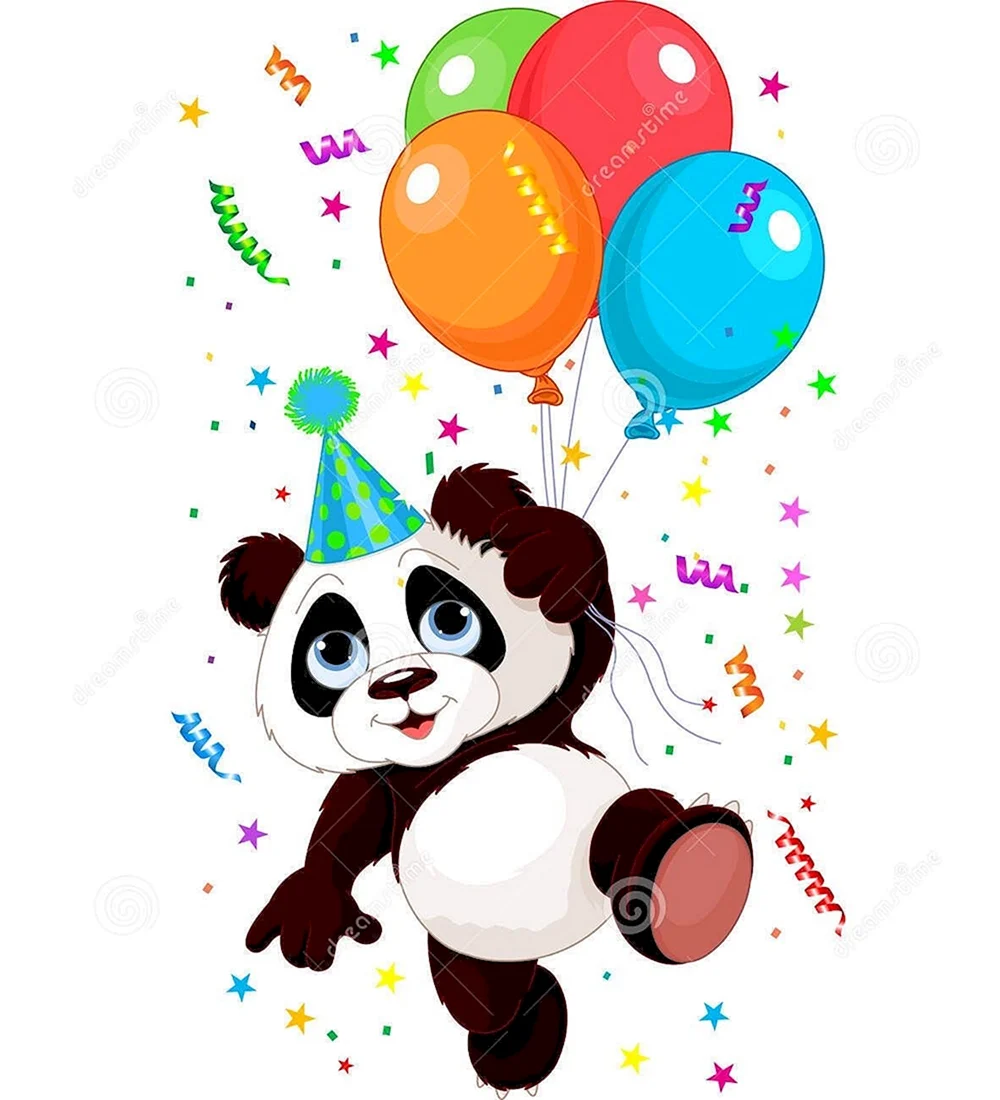 Панда с шариками с днем рождения