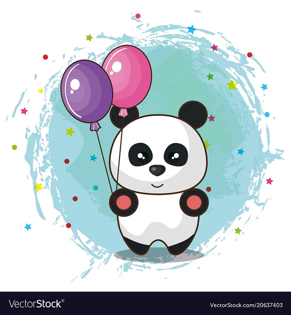 Панда с шариками с днем рождения