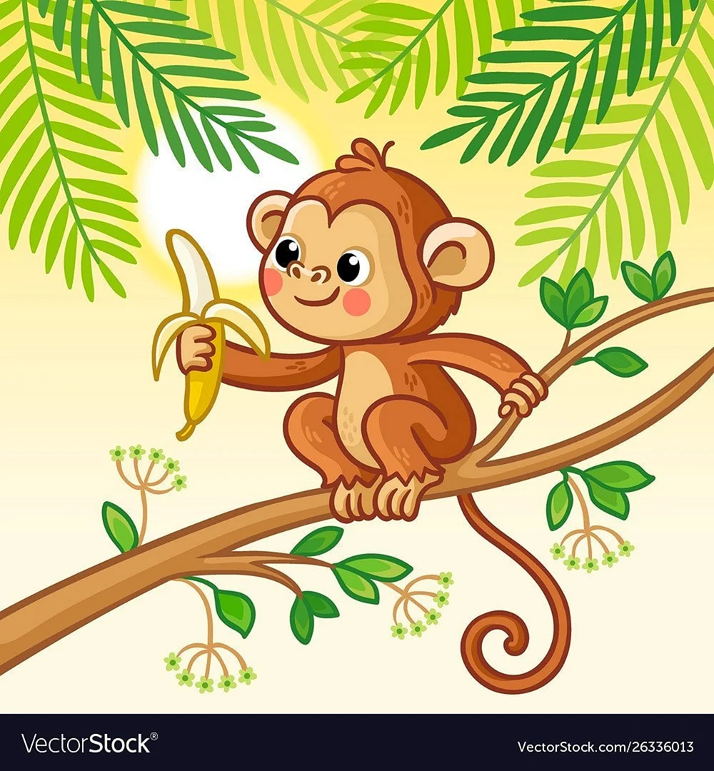 Рисование обезьянки на пальмах