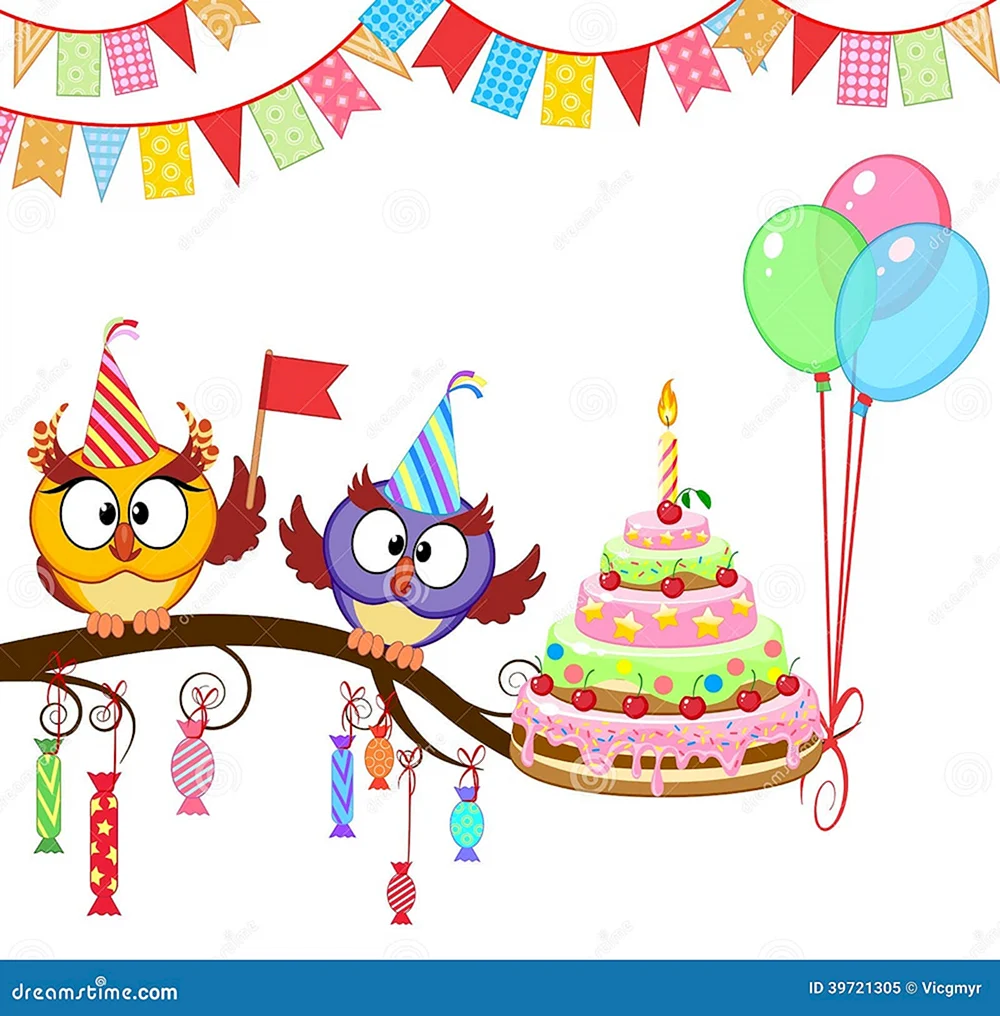 Совы поздравляют с днем рождения с тортиком