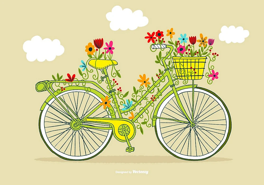 Велосипед с цветами вектор