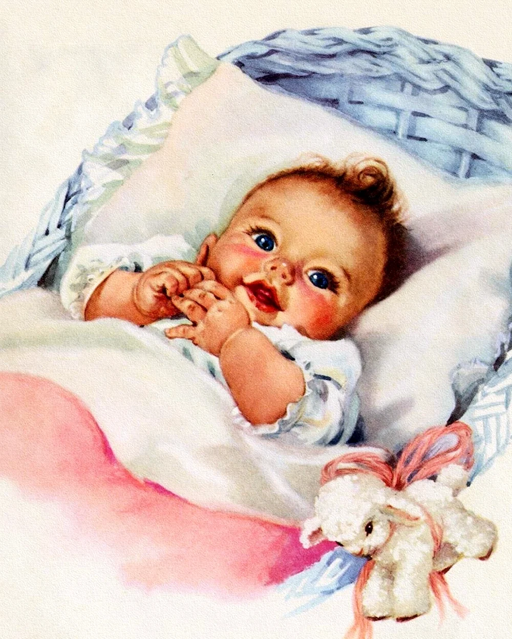 Винтажная открытка с новорожденным